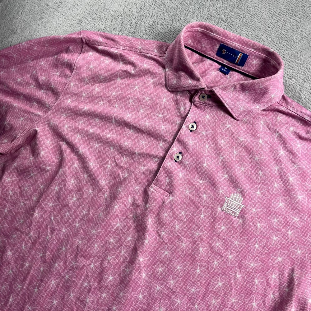 Stitch Golf Mens Pink Floral Print Adirondack Chair Logo Polo Shirt Size M
